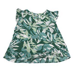 Emily Wonder Women's Green Leaf Print Rayon Top Small